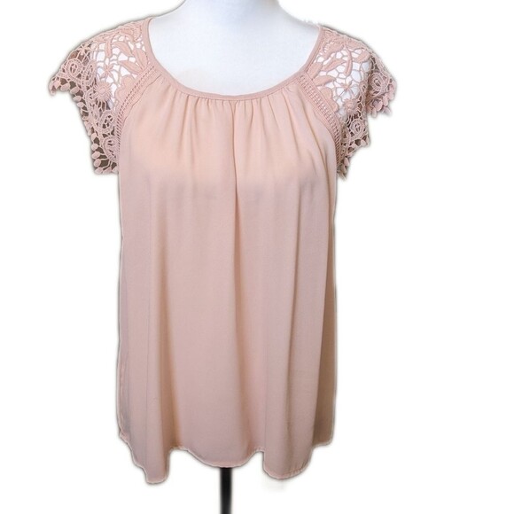Miss Chievous light peach sheer blouse with lace sleeves, LIKE NEW, XL - Picture 1 of 4
